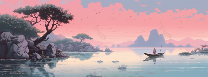 中国水墨风彩色山水风景画,插画/手绘图,插画/手绘图库,插画/手绘图下载,插画/手绘